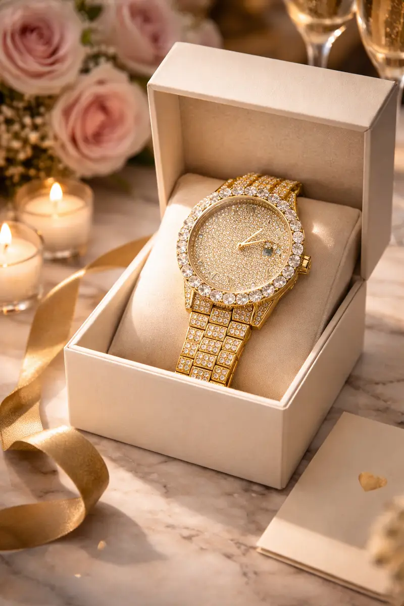 Khrist Golden Analog Stone Studded Watches for Women - Image 16 in Pune